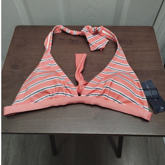 Tommy Hilfiger NWT Size XS Orange Blue Striped Halter Lightly Padded Swim Top - Picture 1 of 7